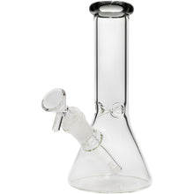 The Glassic Beaker Bong with Color Lip | 8" is an empty, clear glass bong featuring a beaker base, cylindrical neck, and angled downstem. It’s photographed against a white background.