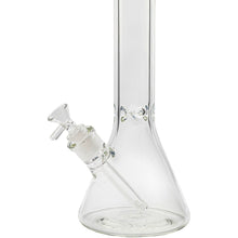 The Glassic Beaker Bong with Color Lip (7mm, 14" or 18") features clear glass, a beaker base, straight neck, removable bowl, and downstem. Shown against a white background.