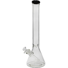 The Glassic Beaker Bong with Color Lip is a clear 7mm glass beaker-style water pipe featuring a straight neck, angled removable downstem and bowl, available in 14" or 18" sizes.