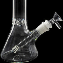 The Glassic Beaker Bong with Color Lip, 10" tall and 5mm thick, features a removable downstem and bowl, showcased against a black background.