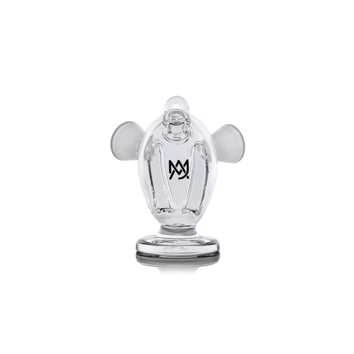 The MJ Arsenal Dubbler Original Double Bubbler is a clear borosilicate glass piece shaped like a stylized monkey with large round ears and a logo on its chest, shown against a plain white background.