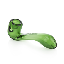 The Grav Classic Sherlock, a green glass pipe with a curved stem, rounded bowl, side carb hole, and "GRAV" etched on the body, is shown on a white background.