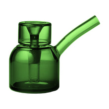 The NWTN Home Vesper Bubbler is a green Borosilicate glass water pipe with a round base, straight mouthpiece, cylindrical chamber, and 14mm slide compatibility, shown on a white background.
