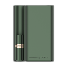 A sleek, dark green CCELL Palm Pro 510 Thread Battery Vape with a matching cartridge inserted, featuring the text "Powered by CCELL" on the front.
