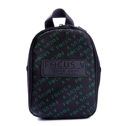 The Focus V Carta 2 Carry Case is a compact black zippered case with a top handle, diagonal green FOCUS branding, and a bold black patch reading “FOCUS V SINCE 2015 LOS ANGELES, CALIFORNIA”—ideal for your CARTA 2 accessories.