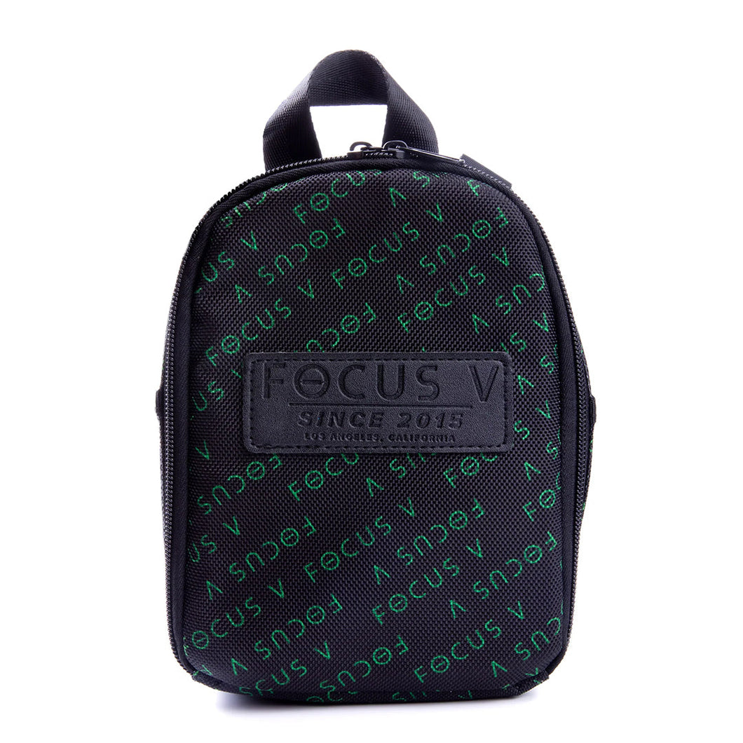 The Focus V Carta 2 Carry Case is a compact black zippered case with a top handle, diagonal green FOCUS branding, and a bold black patch reading “FOCUS V SINCE 2015 LOS ANGELES, CALIFORNIA”—ideal for your CARTA 2 accessories.
