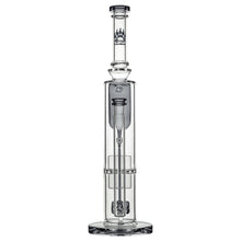 The Calibear Pillar Flower Of Life Klein Bong is a tall, clear cylindrical glass bong with multiple chambers, a Flower of Life percolator, and a bear paw logo near the top for smooth, refined hits.