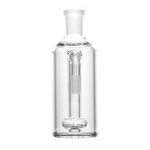 The Human Grade Standard Ash Catcher is a clear glass bottle with a cylindrical shape, round flat base, narrow neck, and an inner glass tube from neck to base, resembling a scientific water pipe or flower bowl.