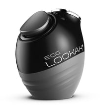 A black and gray Lookah Egg Vaporizer 510 Thread Battery, egg-shaped with a round angled button on top, designed for 510 tanks and featuring variable voltage, shown on a white background.