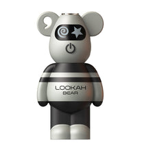 The Lookah Bear 510 Thread Battery is a gray, bear-shaped figurine with cartoon features—one spiral eye, one star eye, rounded ears, a power button symbol, and "LOOKAH BEAR" on its chest. It’s compatible with 510 tanks for versatile use.