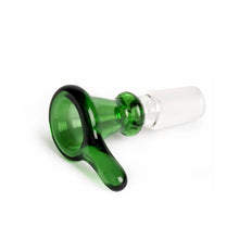 The Gear Premium 14mm Thumper Cone Bowl Slide, made of green borosilicate glass with a clear frosted joint, is shown on a white background.