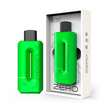 A bright green Lookah Zero 510 Thread Vaporizer is displayed beside its white retail box, which features branding, a clear window showing the device, and notes compatibility with 510 Tanks.