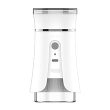 The Yocan iShred Electric Grinder is a white, cylindrical device with a transparent base, silver accents, central button, indicator light, Type-C charging port, and Yocan branding on the front.