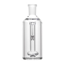 The Human Grade Standard Ash Catcher is a clear glass lab bottle with a narrow neck, stopper, central vertical tube, and round base, designed for use as an ash catcher or in water pipe setups for scientific or chemical applications.