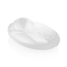 The Grav Pebble Spoon is a clear, oval hand pipe with a small bowl and "GRAV" embossed on its surface, shown against a white background.