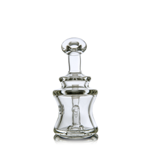 The MJ Arsenal Jammer Mini Dab Rig is a clear, intricately designed borosilicate glass piece with a rounded mouthpiece, displayed against a plain white background.