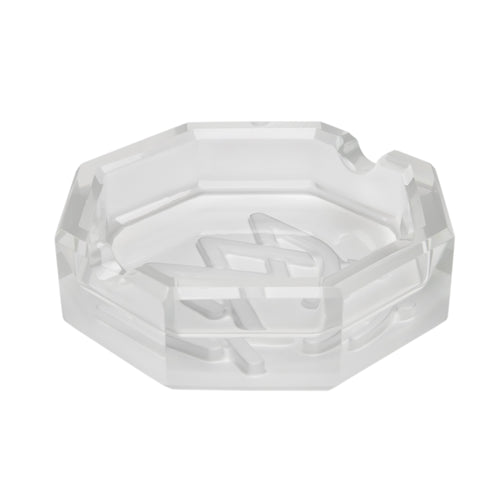 The MJ Arsenal Pegasus Ashtray features a clear octagonal design with grooves for cigarettes, combining elegance and function—perfect for refined settings. Displayed on a plain white background.