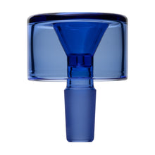 The NWTN Home Vesper Bowl Slide 14mm is a blue borosilicate glass bowl with a cylindrical top, funnel-shaped interior, and frosted stem, shown isolated on a white background.