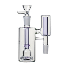 The Human Grade The Inverter Ash Catcher is a clear glass, multi-chamber ash catcher with cylindrical design, crafted for 14mm water pipes. It features clean lines and a modern scientific look for enhanced filtration.
