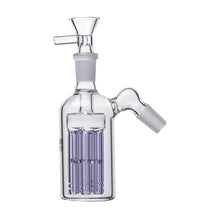 The Jellyfish Glass Ash Catcher 14mm 45/90 degree features a clear body, jellyfish perc with vertical slits, and both side and top angled joints for smooth water filtration in your bong setup.