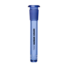 The Human Grade Color Downstems (14MM) features a blue test tube with a matching blue stopper and black "HUMAN GRADE" label—ideal for 14mm water pipe users wanting improved airflow.