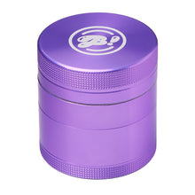 The BIGFUN! Small Grinder is a compact, cylindrical aluminum grinder in metallic purple with textured edges and a white logo on top, ideal for pollen sift and displayed against a white background.