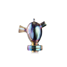 The MJ Arsenal The Martian® Original Blunt Bubbler™ is an iridescent glass piece with two angled openings and a round base, displayed on a white background—perfect for smooth water filtration.