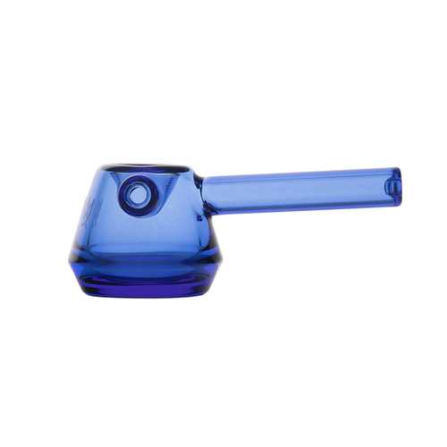 The MJ Arsenal Kettle Hand Pipe is a blue borosilicate glass hand pipe with a cylindrical stem and rounded, flat-bottomed bowl, shown from the side on a white background.