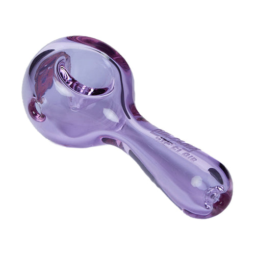 The Ric Flair Drip Spoon Pipe is a translucent, light purple borosilicate glass pipe with a rounded bowl and flat base, designed for smoking.