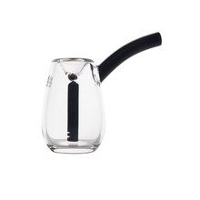 The MJ Arsenal Bulb Bubbler is a clear borosilicate glass mini bubbler with a rounded base, black angled stem, and internal downstem, shown against a white background. Stylish and portable, it's both functional and eye-catching.