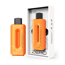 An orange Lookah Zero 510 Thread Vaporizer stands beside its branded packaging. This sleek device offers variable voltage and is compatible with 510 tanks for a customizable vaping experience.