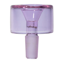 A transparent, light purple borosilicate NWTN Home Vesper Bowl Slide 14mm with a cylindrical top, inner conical section, and frosted base is shown against a white background. Perfect as a 14mm replacement bowl for the Vesper Gravity Bong.