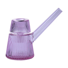 The NWTN Home Deco Bubbler is a modern glass pot in translucent lavender with vertical ribbed texture, an angled spout handle, and a matching ribbed lid.