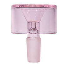 The NWTN Home Vesper Bowl Slide 14mm is a translucent pink borosilicate glass bowl with a frosted stem and funnel-shaped cylindrical design, ideal as a 14mm replacement bowl for water pipes or bongs.