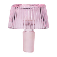 The NWTN Home Deco Bowl 14mm is a small, modern lamp with a ribbed, translucent pink shade and frosted pink base, inspired by the sleek lines of borosilicate glass, photographed against a white background.