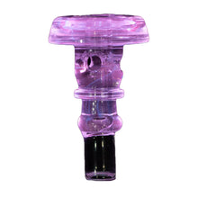 A translucent purple borosilicate glass Empire Glassworks Peak Pro 3DXL Joystick Cap with a cylindrical base and flat, wide top, isolated on a white background.