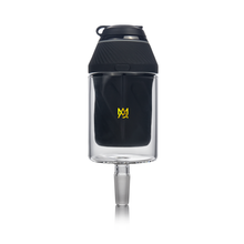 The MJ Arsenal Proxy Attachment is a clear borosilicate glass water pipe with a black silicone top and a yellow logo in the center, designed for use as a Proxy attachment and displayed against a white background.