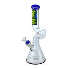 The AFM Glass 12" Beaker Wave Full Color Glass Water Pipe is made of durable borosilicate glass with a bent neck, colored mouthpiece and base, bold WET logo, removable bowl with 14mm downstem, and wide stable base.