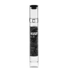 The GRAV 12mm Glass Tasters Display features clear glass tasters with black mouthpieces and labels displaying the GRAV brand name and white line art—ideal for showcasing stylish glass pipes.