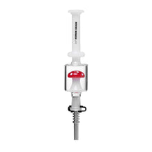 The Human Grade Shroom Nectar Collector is a white borosilicate glass dab straw with a clear chamber, a red and white mushroom perc inside, and a metal tip—perfect for any shroom nectar collector.