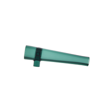 The MJ Arsenal Chillum is a translucent green glass pipe with a cylindrical body that tapers at one end and features a short side tube near the base, making it a portable smoking accessory. Displayed isolated on a white background.