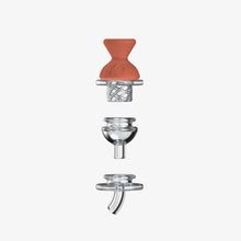 Three SOFTGLASS CONVERTIBLE CAP SET components—a red silicone sleeve, a glass chamber, and a curved glass mouthpiece—are arranged vertically on a white background.