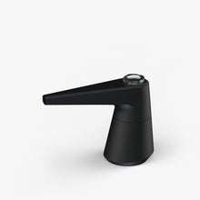 The SOFTGLASS PIER BUBBLER is a modern matte black faucet handle with a streamlined, angular design, featuring a cylindrical base and horizontal spout, shown against a plain white background.