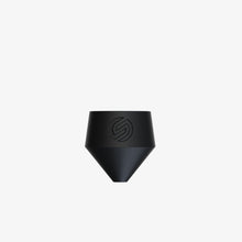 The SOFTGLASS PIER BUBBLER is a small, black, cone-shaped silicone water pipe with a wide top and narrow bottom. It features an embossed circular logo on the upper surface and is shown against a plain white background.