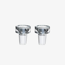 Two Softglass Bowl Slide 14mm clear glass stoppers with round, flat tops and tapered bases are displayed side by side on a plain white background.