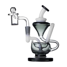 The Human Grade 5" Recycler 1A features a curved design with clear and dark smoke borosilicate glass, a round base, angled mouthpiece, and a dome-shaped carb cap on the left side.