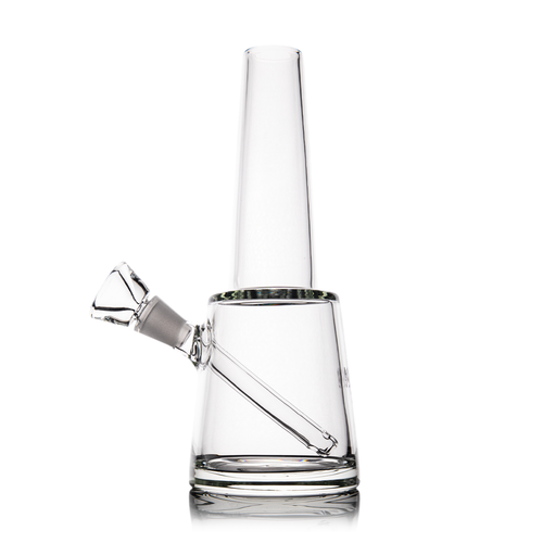 The MJ Arsenal Summit Bong, made from clear borosilicate glass, features a wide base and an angled downstem. It is photographed against a white background.