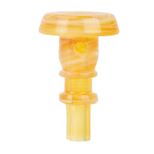 The Empire Glassworks Peak Pro 3DXL Joystick Cap is a yellow borosilicate glass attachment with a round top, central hole, and short cylindrical base—ideal for your Puffco Peak Pro and shown against a white background.