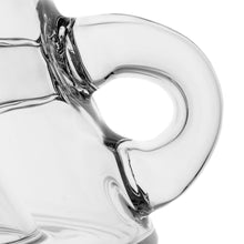 Close-up of a clear glass handle attached to the smooth surface of an MJ Arsenal Bloopcycler Dab Rig, with reflections and curves adding visual appeal to your dabbing experience.