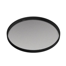 A round, black metal mesh screen tray with a raised edge, shown on a white background. Designed to fit the Flower Mill 2.5" Next Gen Premium Grinder, it features small, evenly spaced holes on its mesh surface.